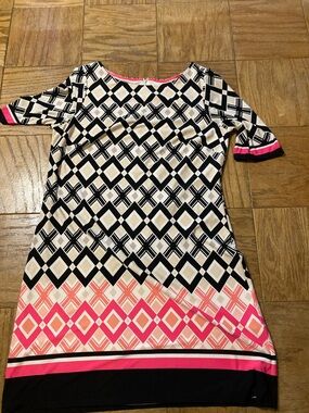 Eliza J Black, White & Pink Striped Shift Dress